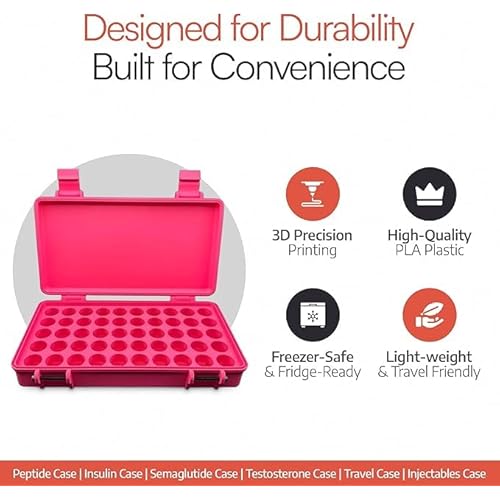 3D Printed Vial Storage Case - Waterproof 3ml Vial Storage Case with 5 Slots - Freezer Safe Hard Shell Essential Oil Case for Home, Fridge, Travel, 16mm Max Diameter, 35mm Max Height