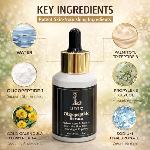 LUXUZ Oligopeptide Facial Serum for Acne Removal, Dark Spot Corrector & Skin Repair ? Post Acne Marks Fading, Glass Skin Brightening Serum with Peptides & Niacinamide ? Non-Comedogenic, 1.0 fl oz