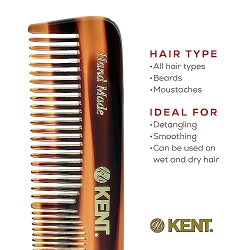 Kent OT Pocket Comb Set - 4.4" Fine Tooth and Wide Tooth Handmade Hair Combs for Men, Women, and Kids - Travel, Beard, and Mustache Grooming Combs, Saw Cut and Hand Polished