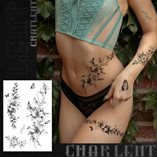 Realistic Flower Temporary Tattoos for Women - 9 Large Sheets Flower Rose Tattoos For Women Body Art Arm Chest Legs Shoulder