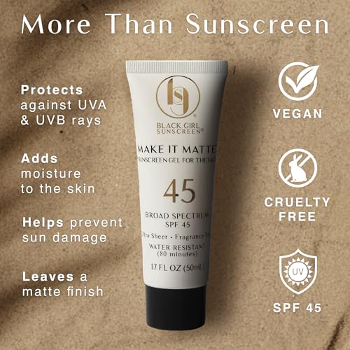 Black Girl Sunscreen Make it Matte SPF 45 Gel Sunscreen for Face - SPF 45, Sun Protection for Skin, Travel Size, Water Resistant, Wear Under Makeup, No White Cast for Melanin Rich Skin - 1.7 fl oz