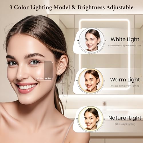 9" Large Wall Mounted Lighted Makeup Mirror, 5000mAh Rechargeable 1X/15X Magnifying Mirror with 3 Color Lights Touch Dimmable, Extended Arm 360¡Æ Rotation Bathroom Wall Mounted Makeup Mirror, Nickel