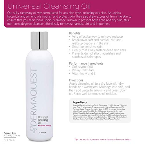 DermaQuest Advanced Therapy Universal Anti Aging Cleansing Oil and Makeup Remover - For Dry, Oily and Sensitive Skin - Nourishes & Soothes - Non-Comedogenic (6oz)