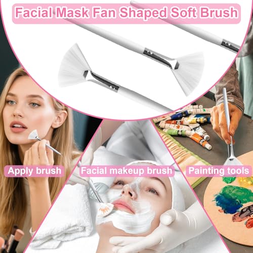 16 Pcs Esthetician Supplies 4 Large Stainless Steel Mixing Bowls 4 Facial Fan Brushes 4 Face Mask Applicator Brush 4 Facial Mask Scrapers (Silver)