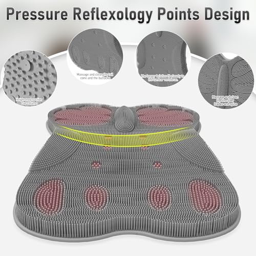 Shower Scrubber for Back & Body Wall Mounted Men Women, XL Large Scrubber Mat Exfoliating Bristles & Massage Brush - Long Wide Cover Bathtub Luxury Bath Cushion Back Support Pad Big Suction Cups Grey