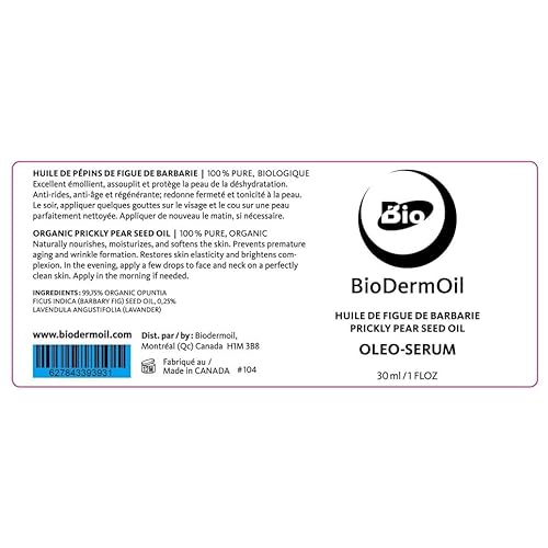 Prickly Pear Cactus Seed Oil (Barbary Fig) by BIODERMOIL 100% Pure Organic, Extra Virgin, Cold Pressed, All Natural Face, Dry Skin & Body Moisturizer 30ml