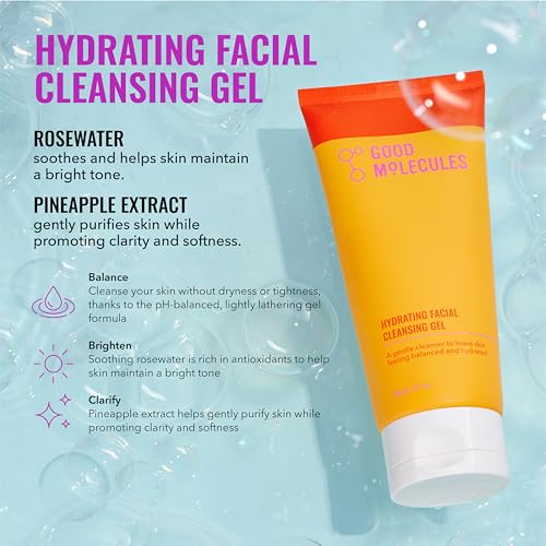 Good Molecules Daily Skincare Routine Set with Hydrating Cleanser, Niacinamide Toner, Hyaluronic Acid Serum, Moisturizer, Eye Gel, 5 Pieces