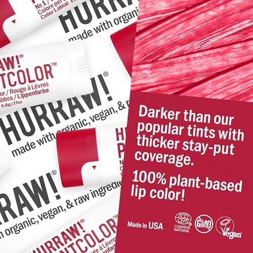 Hurraw! Plantcolor Lip Color No. 1: Red shade. Highly pigmented tinted balm and lipstick alternative. Vegan and all-natural. Easy application. Buildable. First of its kind. Made in USA