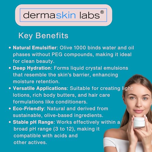 Olive 1000 Emulsifier, Cetearyl Olivate, Sorbitan Olivate 1000 Plant-Based Emulsifier Wax ECOCERT COSMOS Validated PEG-free self-emulsifying for DIY Skincare, Haircare Applications (1 lb)