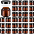 Domensi 2 oz Glass Jars with Lids, 32 Pcs Small Glass Jars with Lids Round Leakproof Airtight Empty Cosmetic Travel Containers with Inner Liners Lid for Makeup Lotions Cream Ointments Candle (Amber)