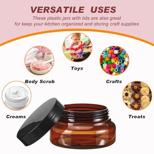 36 Pack 5 oz Round Wide-mouth Leakproof Plastic Container Jars with Lids Refillable Plastic Cosmetic Containers for Kitchen Use Lotions & Beauty Products(Amber)