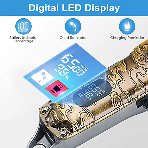 Haircut Clippers and Trimmers Set of 3, Cordless Ornate Hair Clippers for Men Professional Barber Clippers for Hair Cutting Kit with T-Blade Beard Trimmer Set, Knight, LED Display(Gold)