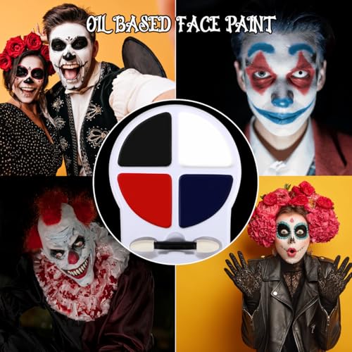 Bowitzki Clown Halloween Makeup Kit Special Effect SFX Makeup with 4 colors Face Paint, Liquid Latex, Fake Blood, Scar Wax, Applicator