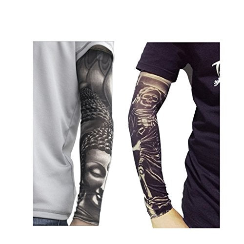 Toirxarn 8PCS Tattoo Sleeves Cool Temporary Sunscreen Arm Sleeves for Men Women Cycling Running Driving Sports