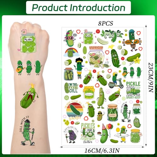 Pickle Temporary Tattoos Stickers - 200+ Pickle Party Decorations Favors Supplies, Funny Dill Temporary Tattoo Stickers Gifts, Dill Cucumber Fruit Birthday Decor Prizes