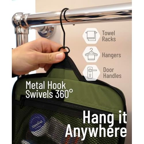 D&D Wanderlust D&D Hanging Toiletry Bag - Designer Travel Organizer for Makeup and Toiletries for Men and Women - Hang Case for Cosmetics and Toilet Accessories with Metal Swivel Hook