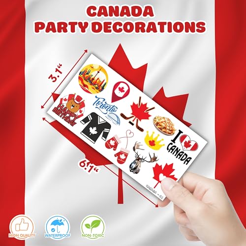 Canada Temporary Tattoos Sticker for Kids Birthday Party Supplies Decorations Party Favors 100PCS Tattoo Maple Syrup Canadian flag Canada Travel Themed Cute Kids Boy Gifts Ideal School Prizes Rewards