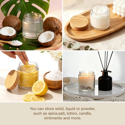24Pcs 4 oz Small Glass Jars with Lids, Bumobum Clear Cosmetic Jars with Plastic Woodgrain Lids, 120ml Refillable Empty Containers for Cream, Salve, Powders and Lotion Storage