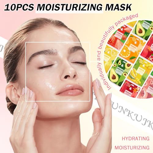 10PCS Hydrating Facial Sheet Mask,Moisturizing Face Masks Skincare Gift Set,Brighten Long Lasting Face Mask Skin Care & Facial Mask Kit for All Skin Types