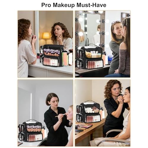 TANTO Makeup Brush Bag, Makeup Artist Bag Professional Cosmetic Bag Clear Makeup Bag Large Makeup Train Case Portable Storage Organizer Bag with Adjustable Divide&Shoulder Strap