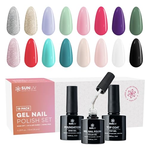 SUNUV Gel Nail Light for Nail Polish 48W UV Dryer SUNone White, Hema-Free Gel Nail Polish Kit, 16 Colors Gel Polish Set