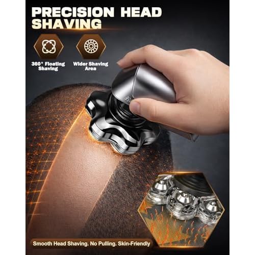 Head Shaver for Bald Men, 7D Upgraded Magnetic Detachable Blades, Wet & Dry IPX7 Waterproof Electric Razor, Fast Smooth Bald Shaving for Head & Face, 5-in-1 Grooming Kit