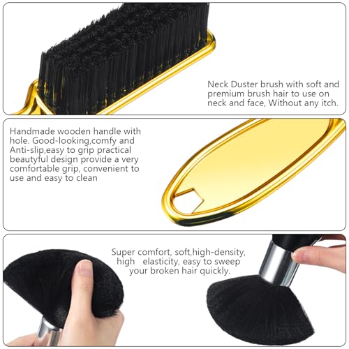 Patelai 3 Pieces Neck Duster Brush Barber Hair Blade Clipper Soft Nylon Trimmer Shaver Razor Cleaning with Storage Bag for Hair Styling(Gold)