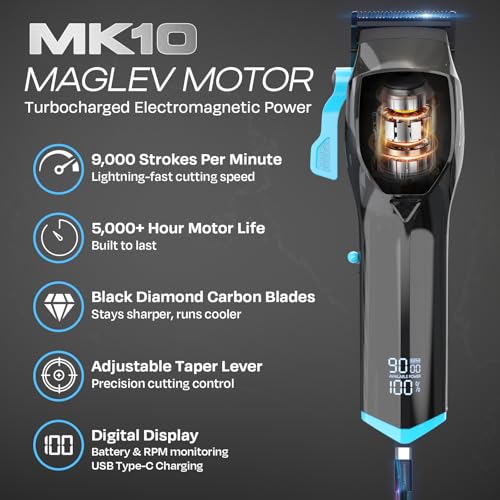 HUMMINGBIRD MK10 Pro Series Hair Clippers ? 9,000 RPM Brushless Motor, DLC Blade, Cordless USB-C Rechargeable, Super Torque, Professional Barber Clippers, Haircut Kit, Includes Barber Cape & Comb