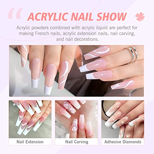 SAVILAND Acrylic Nail Kit: Big Capacity Acrylic Liquid 120ml and 30g Clear Pink White Powder Set with 5 Sizes Brushes for Beginner Nail Kit for Full Professional Nail Art Designs Home DIY Salon Gift