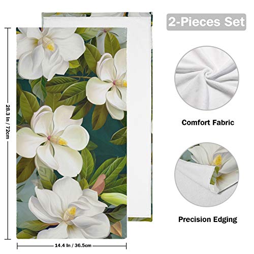 susiyo Hand Towel for Bathroom Set of 2 Face Towel for Hotel Gym Guest Spa Yoga Home Decorative, 28x14inch (White Magnolia Flowers)