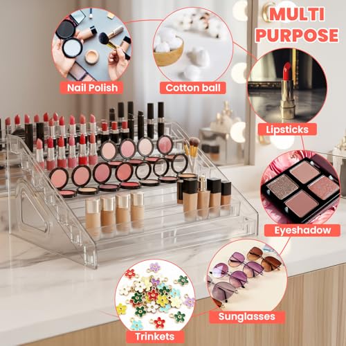 2 Pcs Nail Polish Organizers, Clear Nail Polish Holder 84 Bottles of 7 Layers Sunglasses Organizer Essential Oils Holder Clear Eyeglasses Display Case Makeup Organizer
