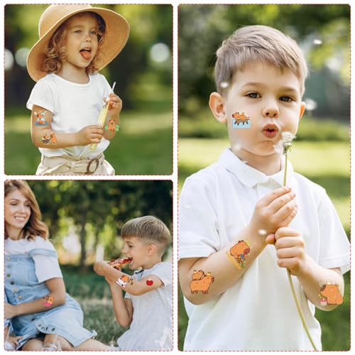 Cute Capybara Temporary Tattoos - 200+ Capybara Birthday Party Decorations Favors Supplies Funny Animals Tattoos Stickers Capy Themed Party Decor Gifts Rewards Prizes for Boys Girls