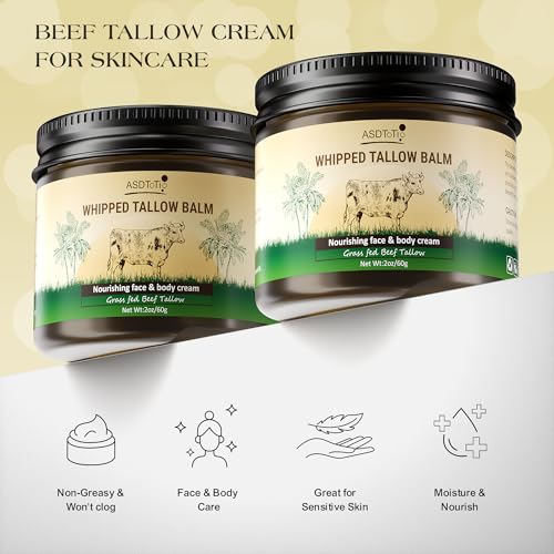 Handmade Whipped Tallow Balm for Skin Care- All Natural Grass Fed Beef Tallow All Purpose Balm,Face and Body Moisturizing Cream, Tallow Balm For Dry Skin- 2 oz