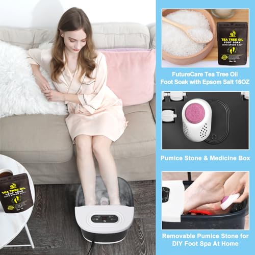 Foot Spa Bath Massager with Heat Bubbles and Vibration Massage and Jets, 16 OZ Calming Lavender Foot Soak Epsom Salt, MoodRelish Foot Soaker with Red Light, 22 Massage Rollers, Adjustable Temp -Grey