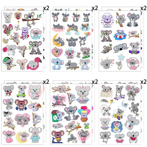 12 Sheet Koala Temporary Tattoos Stickers, Koala Birthday Party Supplies Decorations Cute Small Animal Fake Tattoos Stickers Koala Party Favors Goodie Bag Fillers School Classroom Reward Gifts