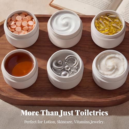 New Travel Toiletry Containers [Ultra Leakproof] TSA-Approved, PLA Hard Shell Jars with 5 Magnetic Labels, Wide Mouth Bottles for Lotion, Cleanser, Shampoo, Conditioner, Beige, 3 Pack, 1OZ