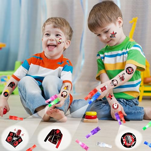 72 PCS Rock Party Favors ? 48 PCS Tattoos & 24 PCS LED Finger Lights Combo ? Birthday Goodie Bag Fillers, Party Supplies, Gifts Light Up Toys Glow In The Dark for Boys and Girls