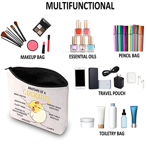 G2TUP Cockatiel Lover Gift Anatomy Of A Cockatiel Makeup Bag Cockatiel Owner Cosmetic Bag Parrot Lover Gift Bird Gift Zipper Travel Bag (Anatomy Of A Cockatiel White Bag)