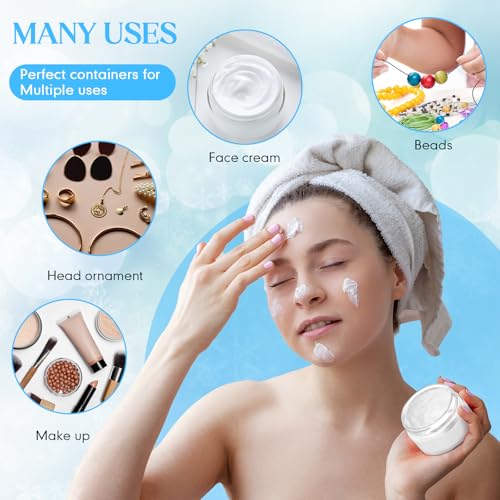 SATINIOR 100 Pcs Plastic Jars with Lids Small Containers Lids Wide Mouth Small Plastic Containers for Lotion Cream Rhinestones Body Butters Travel Storage(1 oz,Blue)