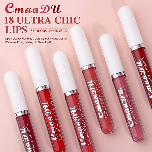 BONNIE CHOICE 18Pcs Matte Liquid Lipstick Set, Waterproof Long Lasting Non-Stick Cup Nude Lipstick Dark Red Lipstick for Women 24 Hour High Pigmented Lip Gloss Set Valentine's Day Gifts for Women