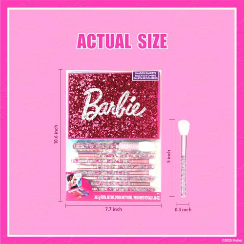 Barbie 35-Well Shadow Palette, Shimmery and Opaque Colors, Pigmented Blendable, 8 Application Brushes Ages 8+, by Townley Girl