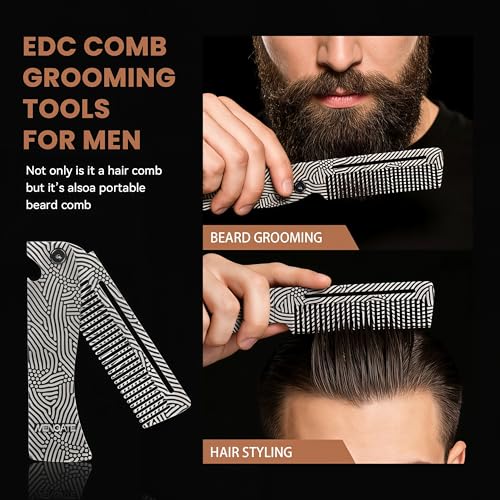 Metal Hair & Beard & Mustache Comb, Multifunctional Folding EDC Pocket Beard Comb With Bottle Opener - Anti-Static for Travel and Everyday Grooming Styling