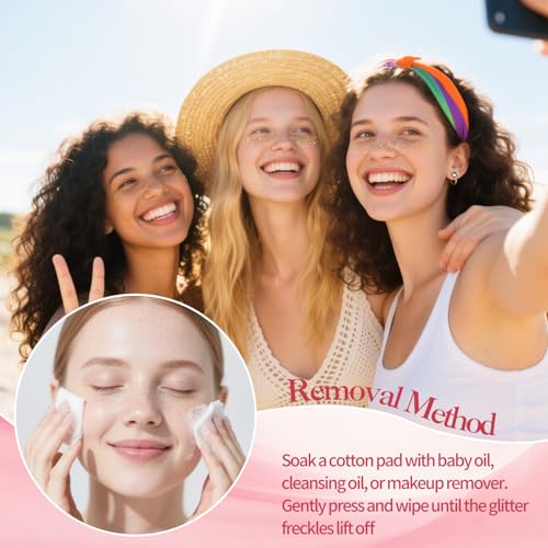 Gold Glitter Freckles Face Tattoo, 15 Pcs Waterproof Gold Sparkle Freckle Temporary Tattoo, Freckles Face Tattoo Long Lasting Festive Glitter, Face Glitter Self Adhesive for Women Girls