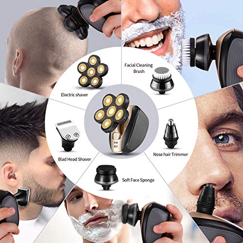 Head Shavers for Men - Upgraded Multifunctional Bald Head Shaver, Waterproof Electric Razor for Men Cordless Rechargeable Shaving Grooming Kit (Gold)