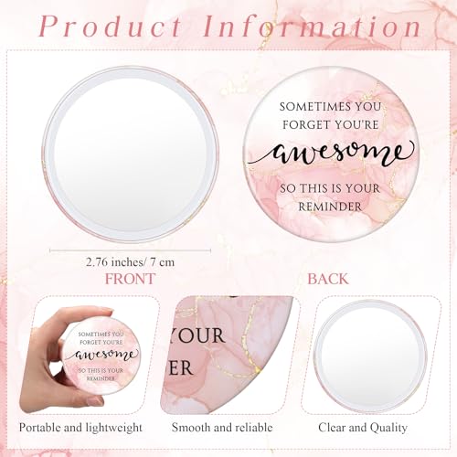 50 Set Women's Day Inspirational Compact Mirror Bulk Gift for Women Mini Makeup Pocket Mirror Employee Appreciation Gifts with Motivational Cards for Mother's Day Social Coworker Teacher (Pink)