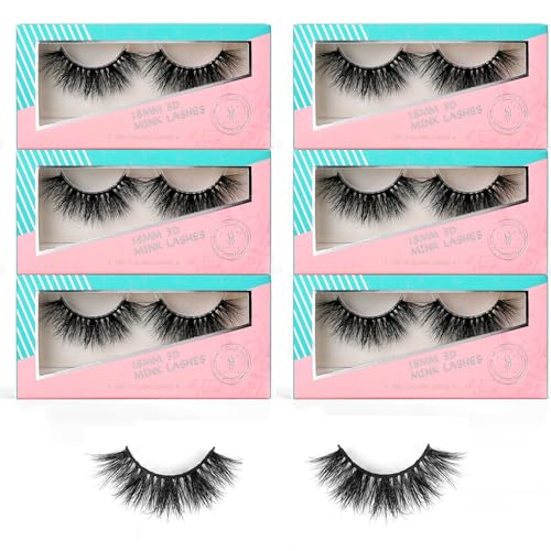 6 Pairs 18mm Mink Lashes 3D Real Mink Eyelashes Natural Look False Eyelashes 100% Handmade 6D Wispy Cross Fluffy Soft Reusable Fake Eye Lahses (Doll)