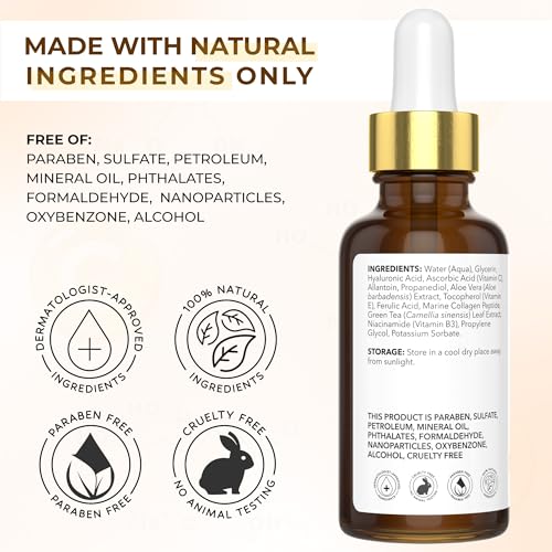 All Natural Pure 20% Vitamin C Serum Face + 6 Active Boosters for Dark Spots, Wrinkles, Brightening, Hydrating, Even Tone, Healthy Glow with Niacinamide, Hyaluronic Acid, Ferulic Acid, Vitamin E