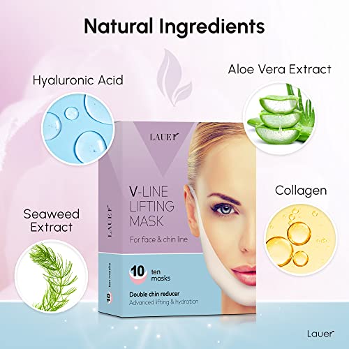 V Shaped Slimming Face Mask Double Chin Reducer V Line Lifting Mask Neck Lift Tape Face Slimmer Patch Chin Strap For Women Jawline Sculptor For Firming and Tightening Skin 10 and 25 Masks Bundle