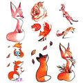 6 Sheets Small Cute Kids Women Wrist Hand Neck Orange Cartoon Flower Fox Temporary Tattoo Stickers for Grils Boys
