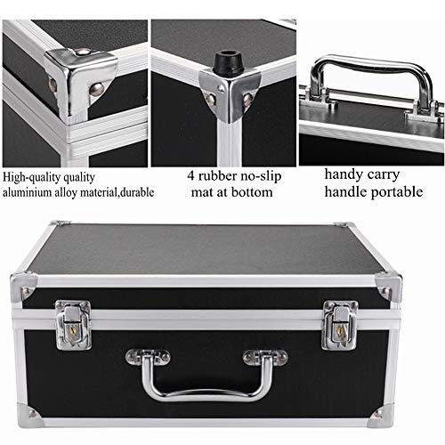 Kit Box Case,Machine Case 12.6" x 9.5" x 5.1" W/Lock Makeup Carrying Bag Storage Case Organize with Clasp,Aluminum Alloy with Sponge for Equipment Cosmetic Makeup Tools (black)